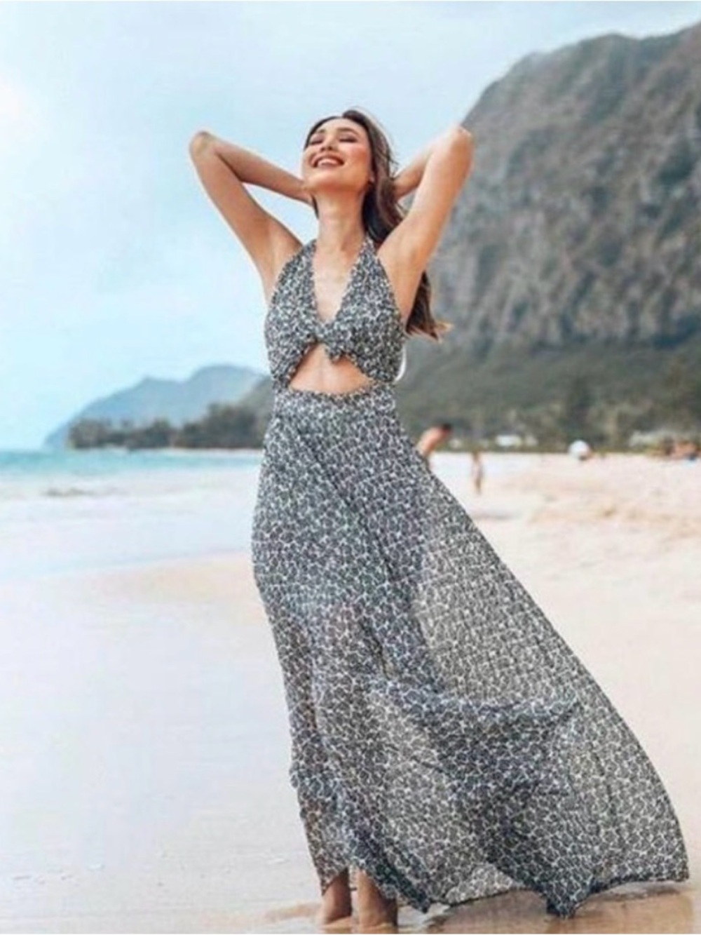 A.L.C. Macpherson tie front halter cut out black and white maxi dress 2